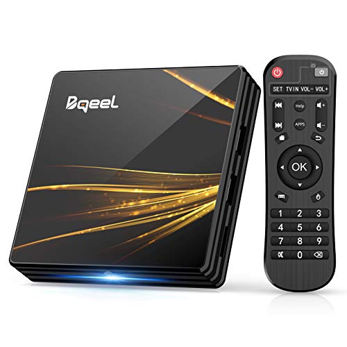 Android TV Box 10.0【4GB RAM+64GB ROM】 Bqeel TV Box RK3318 Quad-Core 64bit Cortex-A53 with 2k*4K UHD H.265, 5GHz / 2.4GHz WiFi, BT 4.0, USB 3.0 Smart TV Box