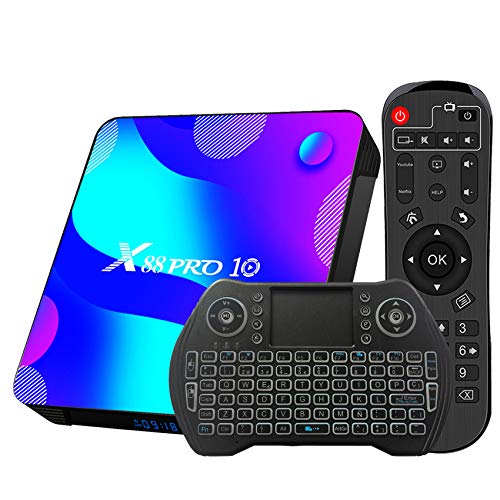 TV Box Android 11.0 4GB 64GB Decodificador Smart TV Box RK3318 USB 3.0 1080P Ultra HD 4K HDR 2.4GHz 5.8GHz BT 4.1 Reproductor Multimedia de Transmisión con Mini Teclado Inalámbrico Retroiluminado