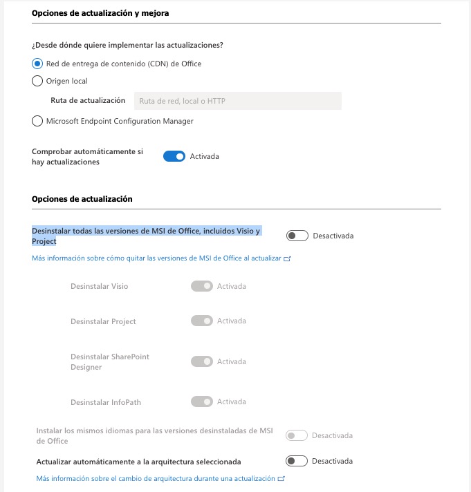 Desinstalar todas las versiones de MSI de Office, incluidos Visio y Project