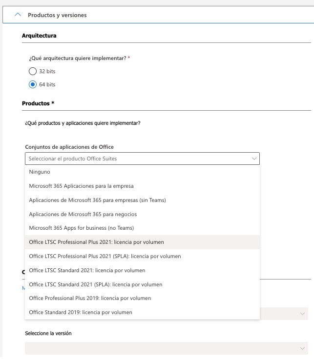 Elegir paquete Office para instalar