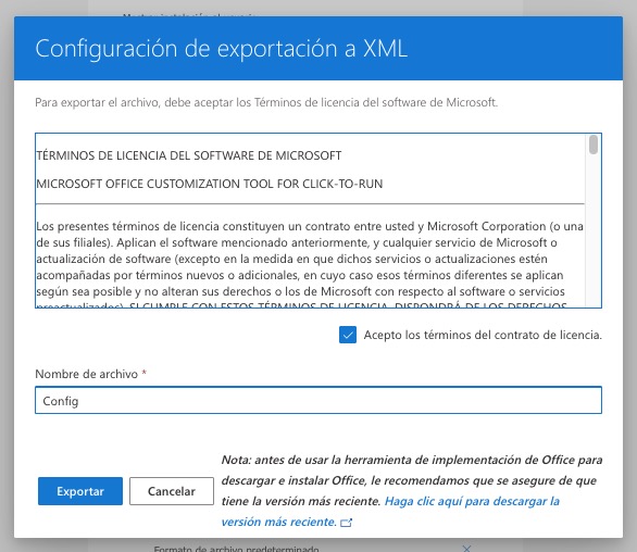 Exportar config office